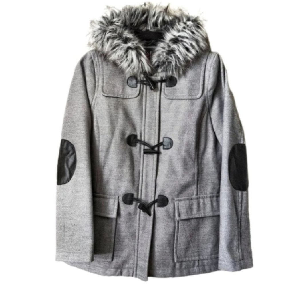 Isaac Mizrahi Toggle Fur Hooded Winter Pea Coat XS